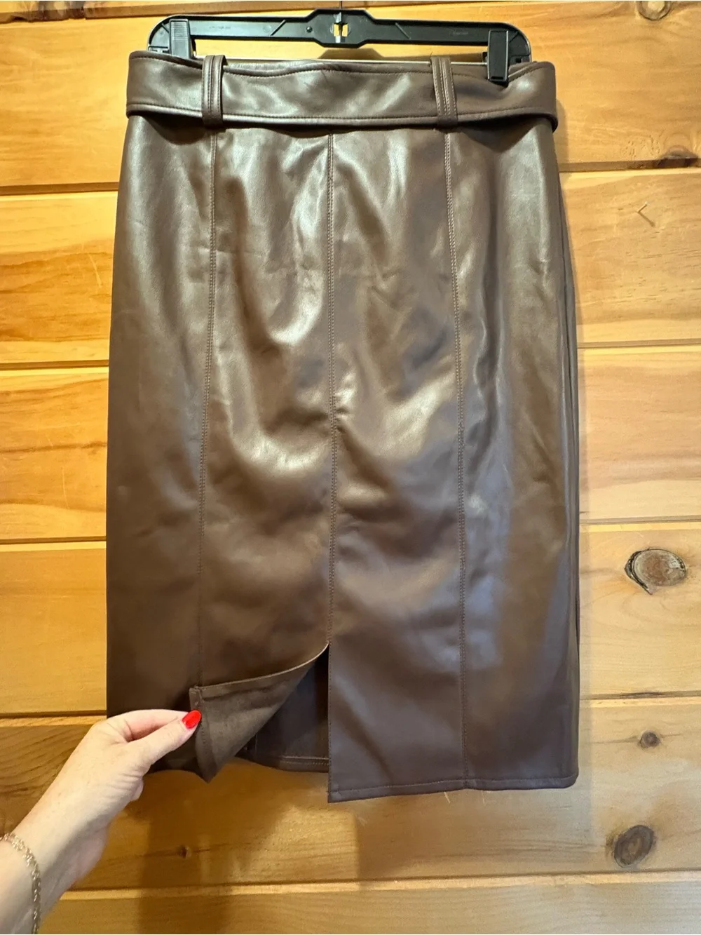 Marc New York NWT size Small Chocolate Brown Faux Leather Belted Pencil Skirt